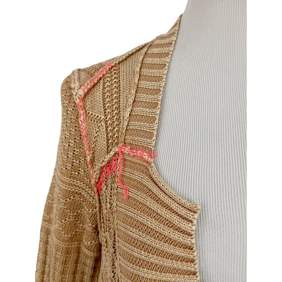 RARE Free People Beige Asymmetrical Waterfall Cardigan | Coastal Boho Grunge S - Picture 5 of 16